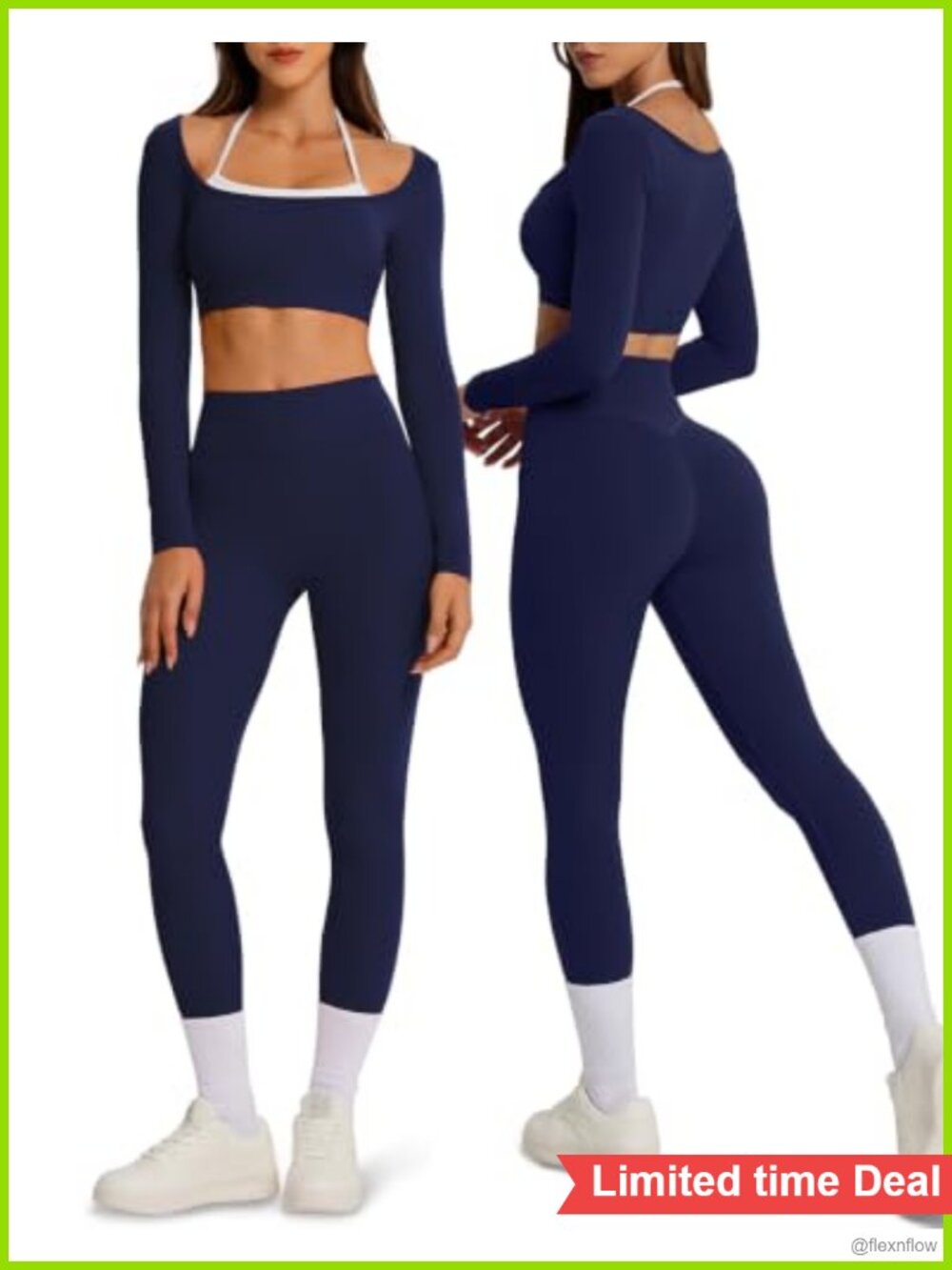 2 Piece Long Sleeve Sports Bra & Scrunch Leggings Set Nylon Elastane